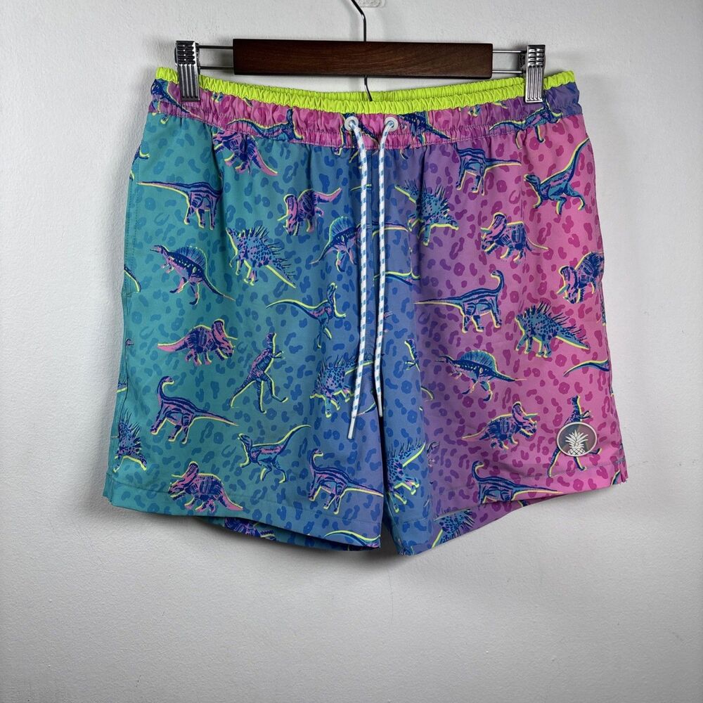 Chubbies Dino Swim Trunks Mens M 5.5” Retro Neon Colorblock Beach Festival Y2K